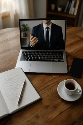 Online Learning Laptop on Rustic Study Desk