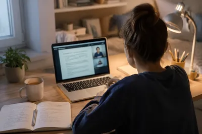 Student Online Learning at Home Desk
