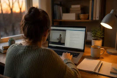 Student Online Learning at Cozy Home Desk