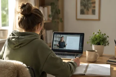 Student Online Learning at Home Desk