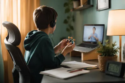 Cozy Online Learning Student at Home Desk