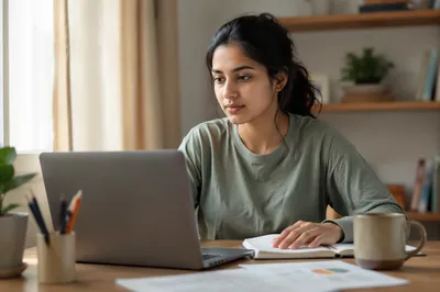 Young Woman Studying at Home Desk