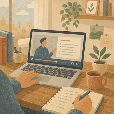 Focused Online Learning Laptop Desk Scene