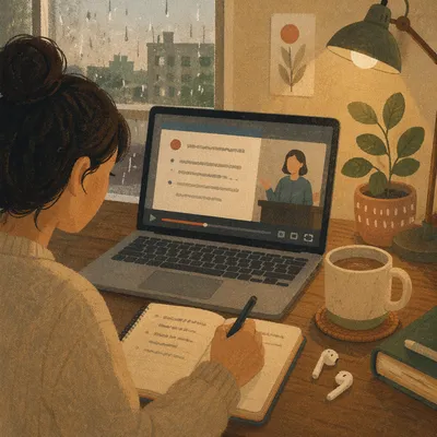 Cozy Online Learning Laptop Study Scene