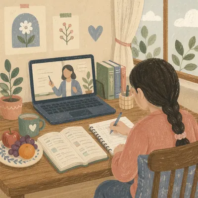 Student Online Lesson at Home Desk