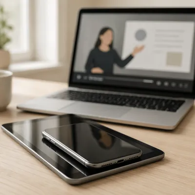Online Learning Laptop and Devices Desk Setup