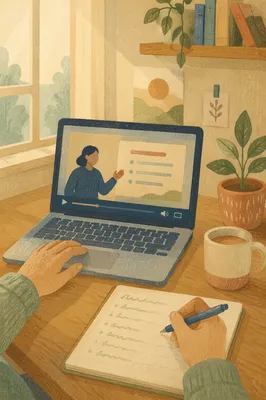 Focused Online Learning Desk With Laptop