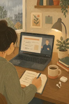 Online Learning Laptop in Cozy Study Corner