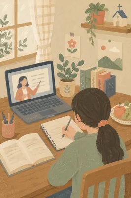 Student Online Lesson at Home Desk