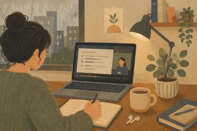 Cozy Online Learning Laptop Study Scene