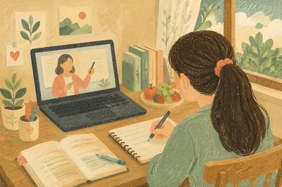 Student Online Lesson at Home Desk