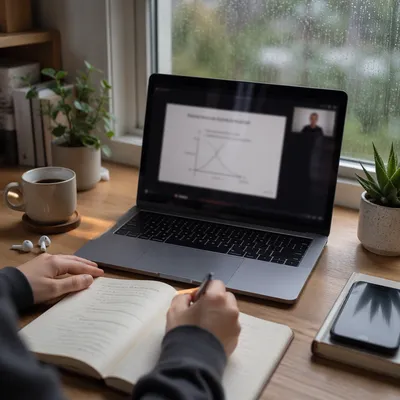 Rainy Afternoon Online Learning Desk Scene