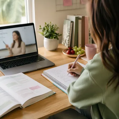 Student Online Lesson at Home Desk