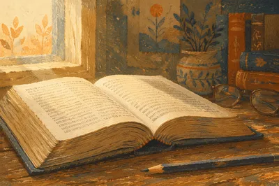 Open Dictionary on Wooden Study Desk