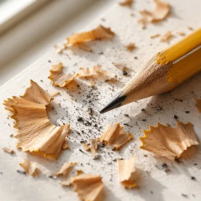 Close-Up Pencil Shavings on Study Desk
