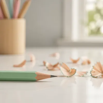 Sharpened Colored Pencil with Desk Shavings