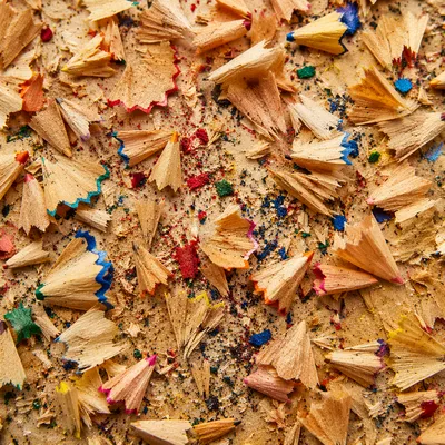 Colored Pencil Shavings on Classroom Desk