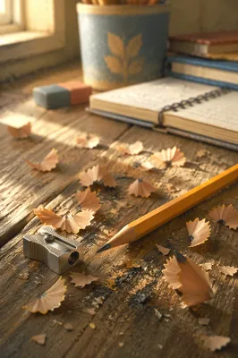 Pencil Shavings on Classroom Desk Close-Up
