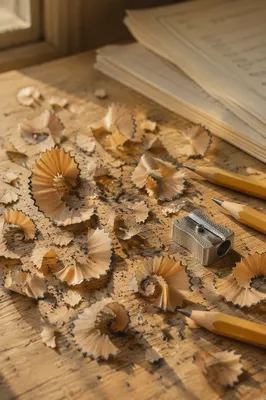 Pencil Shavings on Classroom Desk Close Up