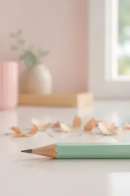 Close-Up Pencil Shavings on Classroom Desk