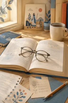 Reading Glasses Resting on Open Textbook