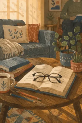 Reading Glasses Resting on Open Textbook