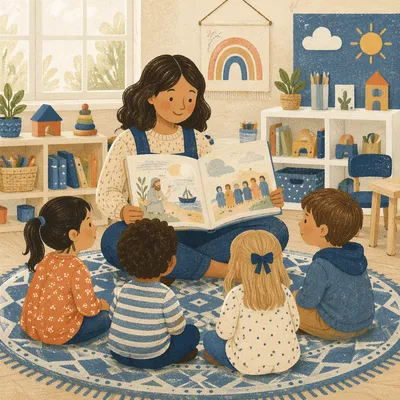 Cozy Preschool Library Storytime Circle