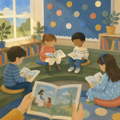 Children Storytime Circle in Library