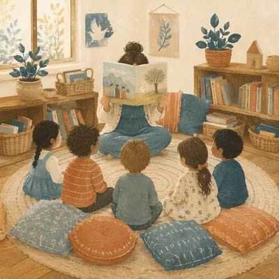 Morning Storytime Circle in Cozy Library