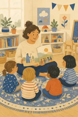 Preschool Library Storytime Circle With Teacher
