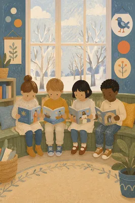 Children Reading Together in Library Storytime