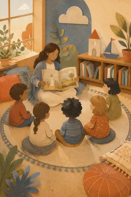 Cozy Library Storytime Circle for Children