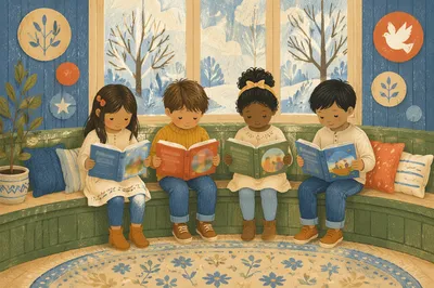 Children Reading Together in Library Storytime