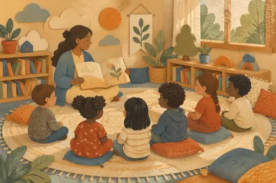 Children Listening During Library Storytime Circle
