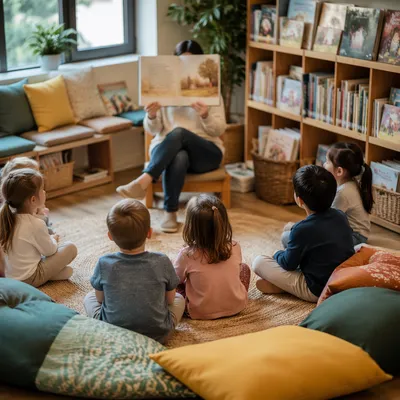 Cozy Library Storytime Circle for Children