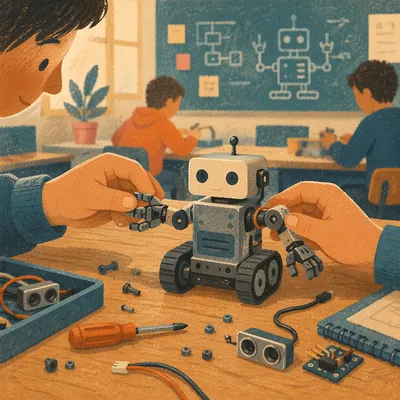 Student Building Robot Hands in Class