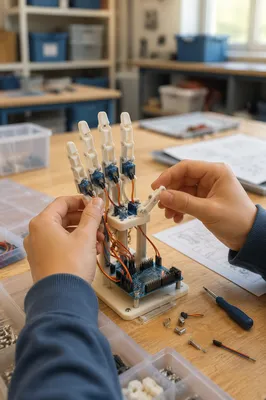 Student Building Small Robot Hand in Class