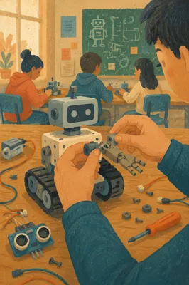 Student Building Robot Hands in Class