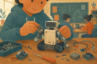 Student Building Robot Hands in Class