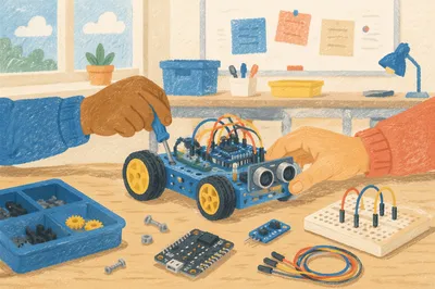 Students Building Educational Robot in Classroom