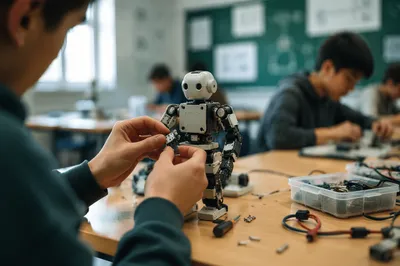 Student Building Educational Robot Hands in Class