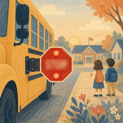 Morning School Bus Stop with Children