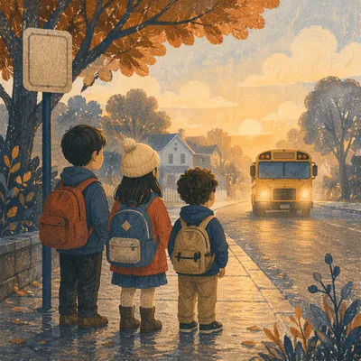 Hopeful Morning at the School Bus Stop
