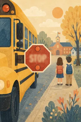 Morning School Bus Stop with Children