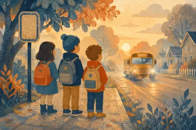 Hopeful Morning at the School Bus Stop