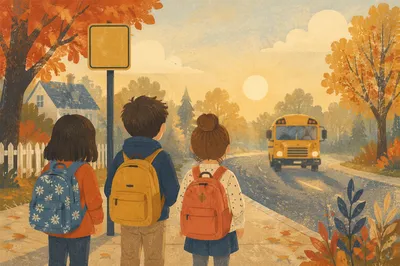 Children Waiting at School Bus Stop