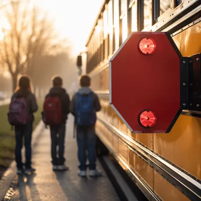 Morning School Bus Stop with Children