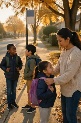 Children Waiting at School Bus Stop