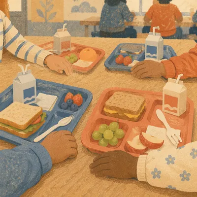 School Cafeteria Friends Lunch Table Scene