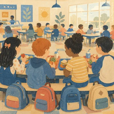 Friends Sharing Lunch in School Cafeteria